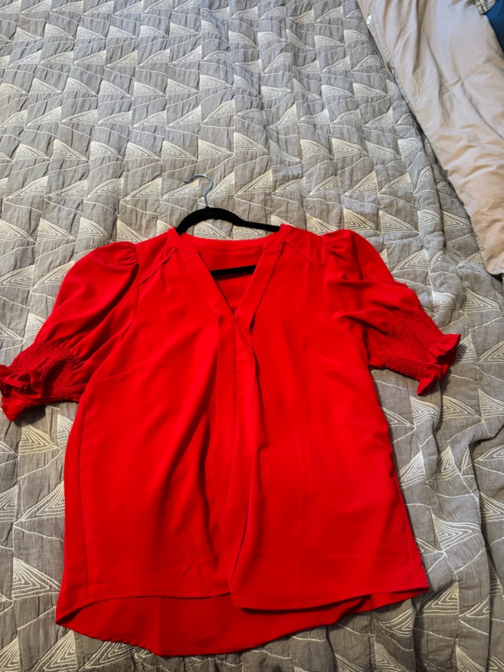 Red V-Neck Puff Sleeve Women’s Top